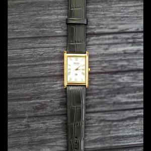 *NOS‎ Seiko GOLD White Dial New Batt & Movt Men's Tank Watch
